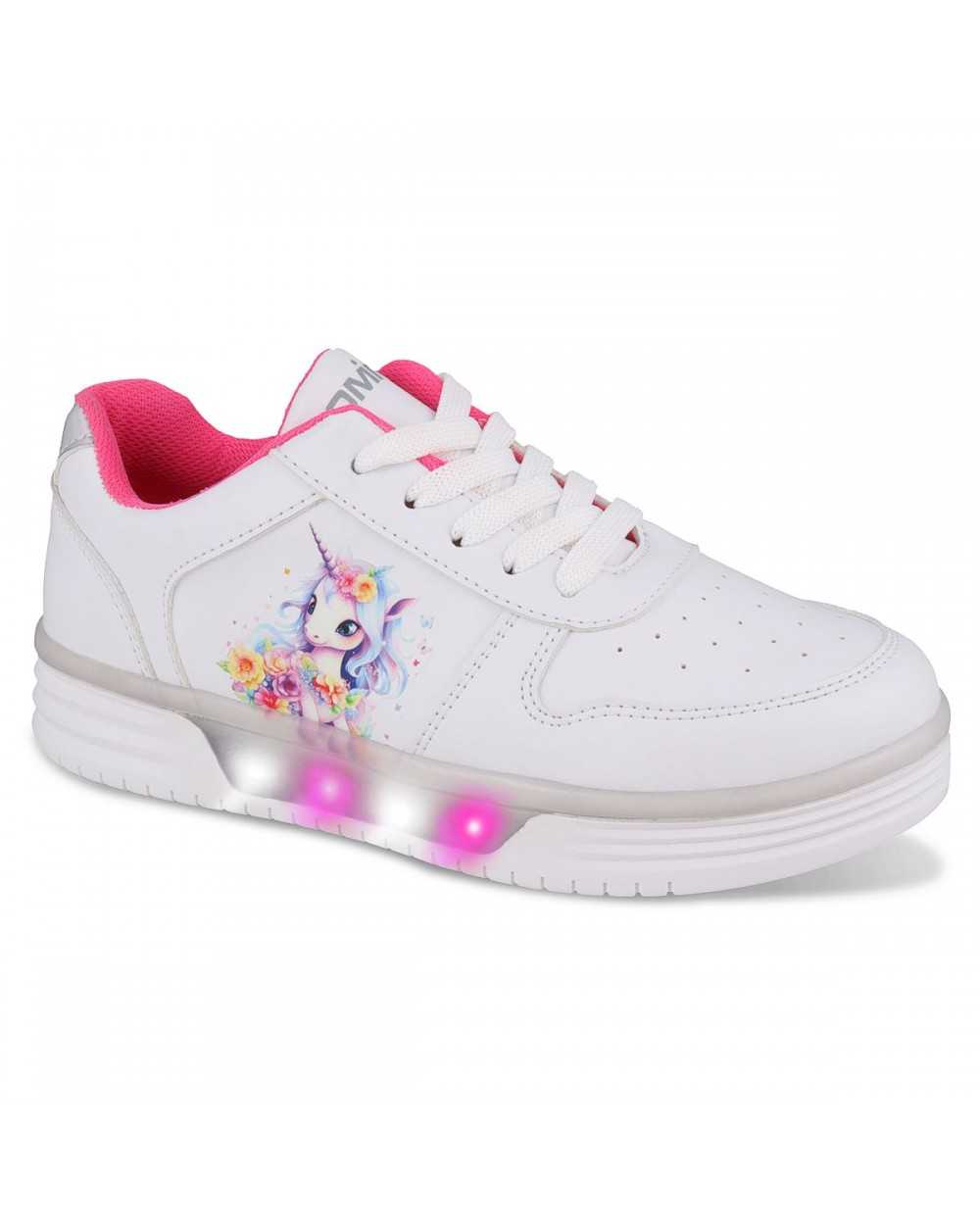Tenis casual con luces led Niña Dominiq Mod. 2459 Estampado Unicornio