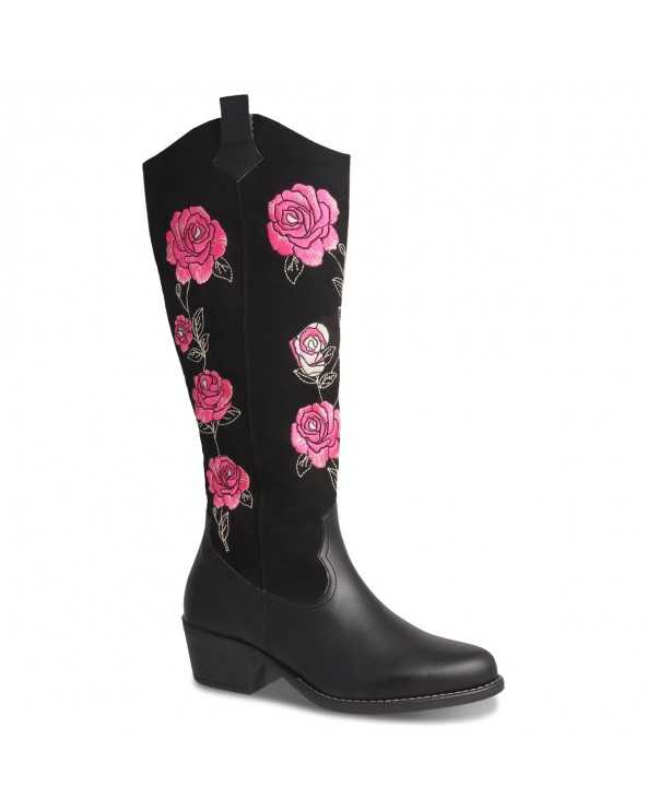 Bota Vaquera Larga para Mujer Dominiq Mod. 1151 Bordado de Rosas