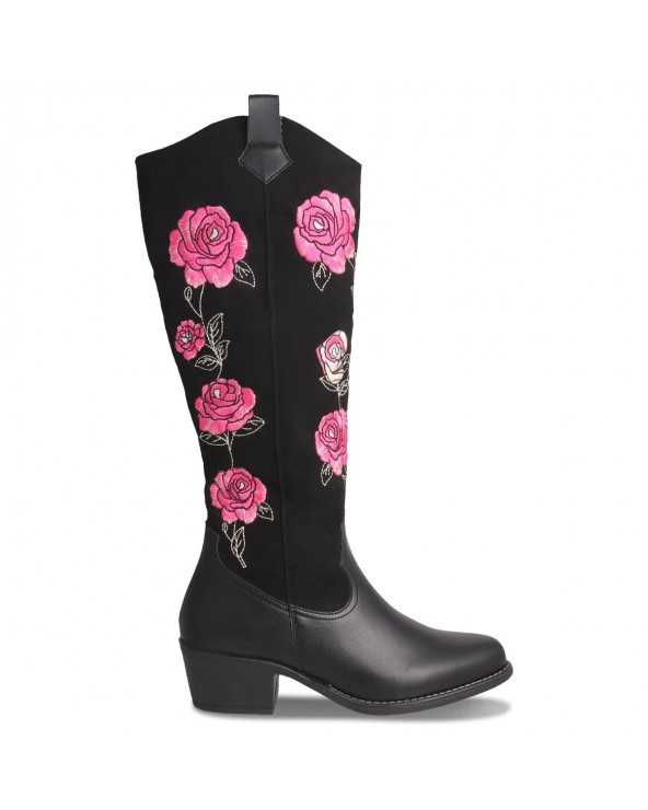 Bota Vaquera Larga para Mujer Dominiq Mod. 1151 Bordado de Rosas