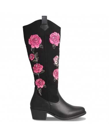 Bota Vaquera Larga para Mujer Dominiq Mod. 1151 Bordado de Rosas