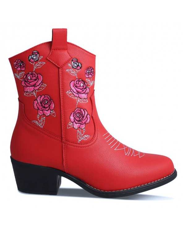Bota Vaquera Mujer Dominiq Mod. 1155 Bordado Floral Cierre interno