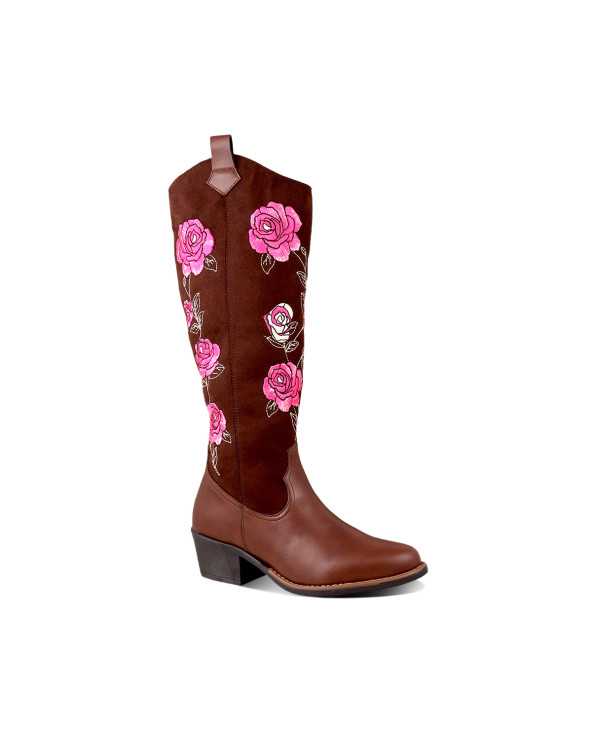 Bota Vaquera Larga para Mujer Dominiq Mod. 1151 Bordado de Rosas