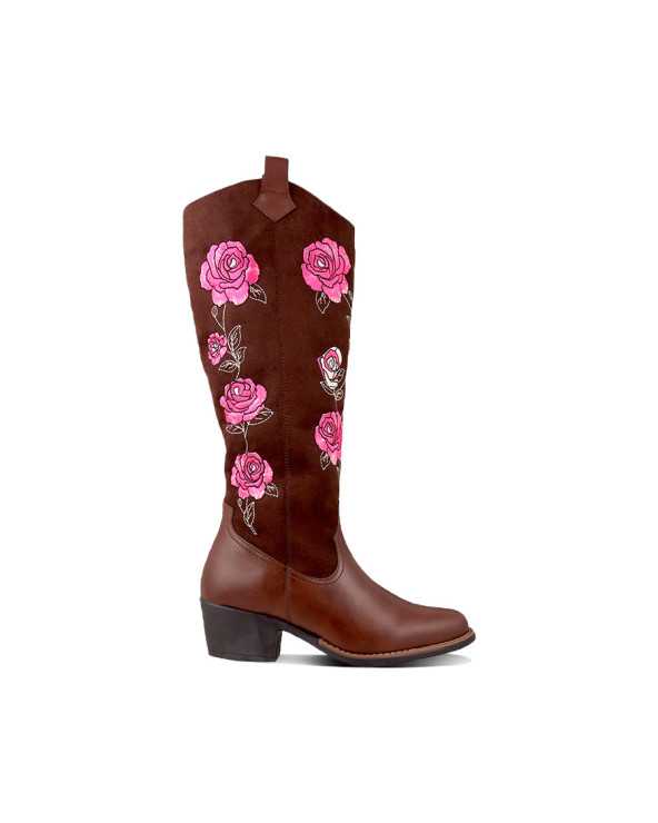 Bota Vaquera Larga para Mujer Dominiq Mod. 1151 Bordado de Rosas
