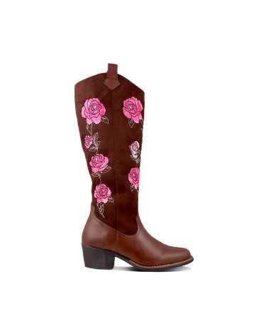 Bota Vaquera Larga para Mujer Dominiq Mod. 1151 Bordado de Rosas