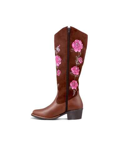 Bota Vaquera Larga para Mujer Dominiq Mod. 1151 Bordado de Rosas