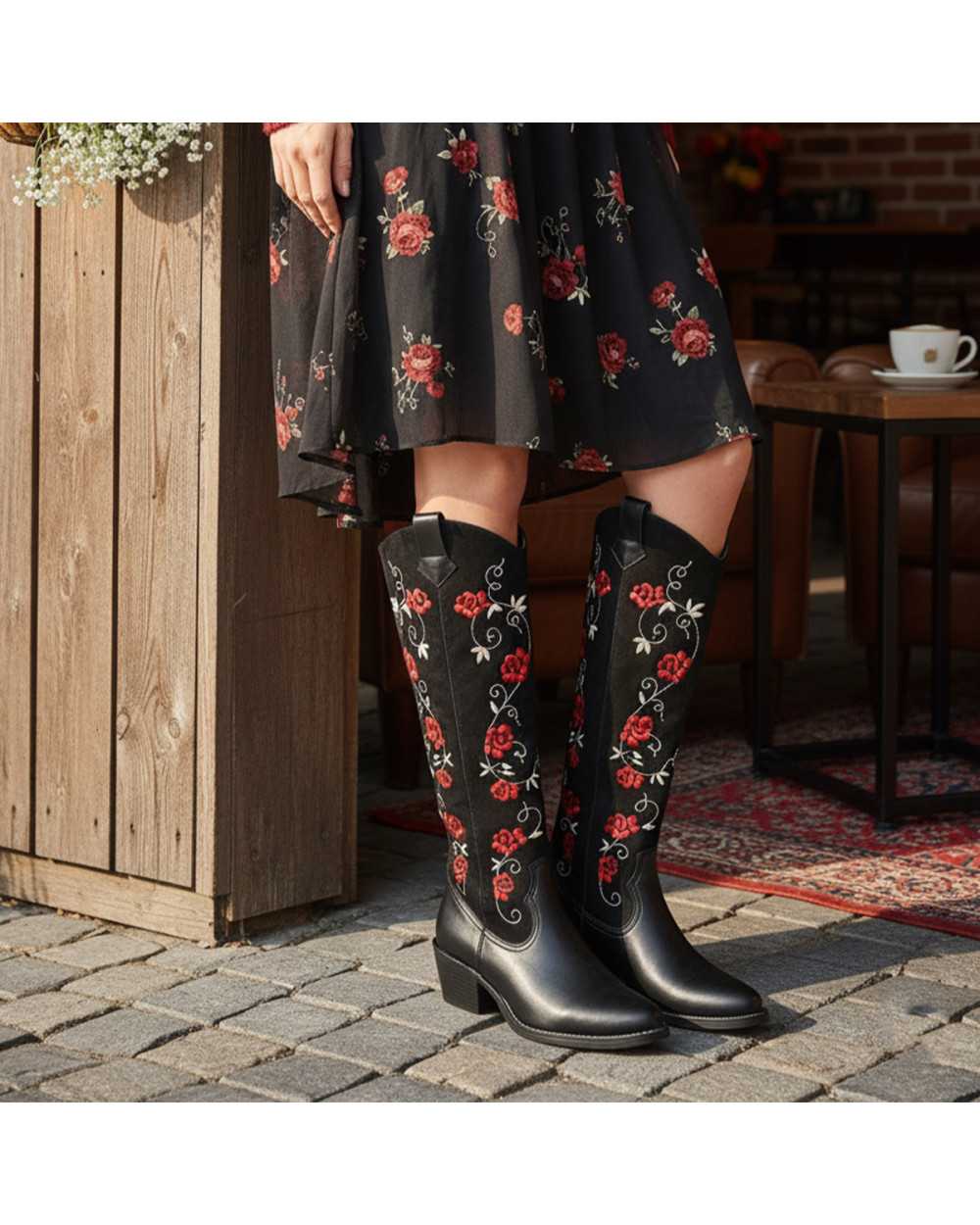 Bota Vaquera para Mujer Dominiq Mod. 1152 Bordado flores