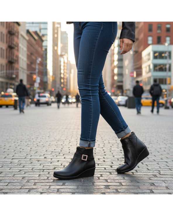 Botín Elegante Dama Nick & Wick 4435 Tacón corrido con Hebilla