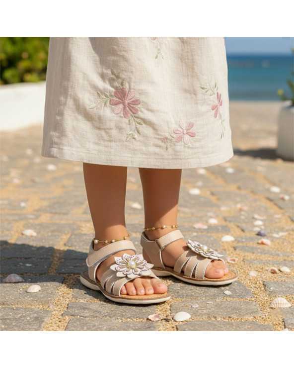 Sandalia Huarache para Niña Dominiq 320 con Flor y Velcro