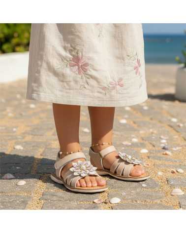 Sandalia Huarache para Niña Dominiq 320 con Flor y Velcro