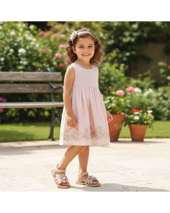 Sandalia Huarache para Niña Dominiq 320 con Flor y Velcro