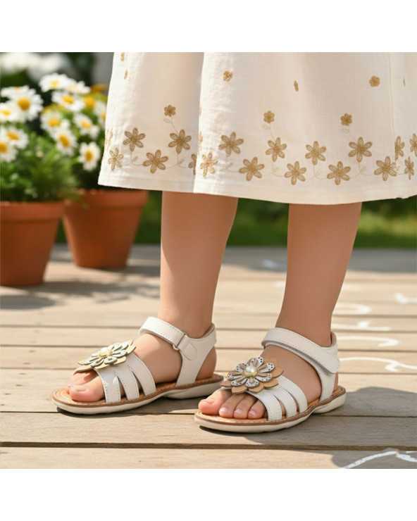 Sandalia Huarache para Niña Dominiq 320 con Flor y Velcro