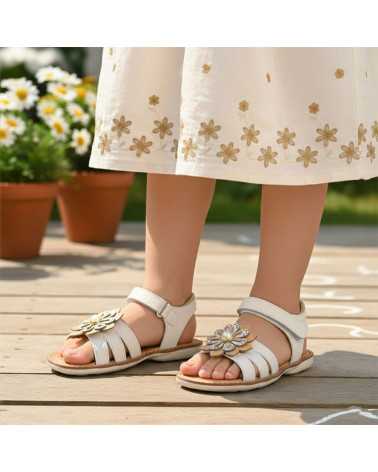Sandalia Huarache para Niña Dominiq 320 con Flor y Velcro