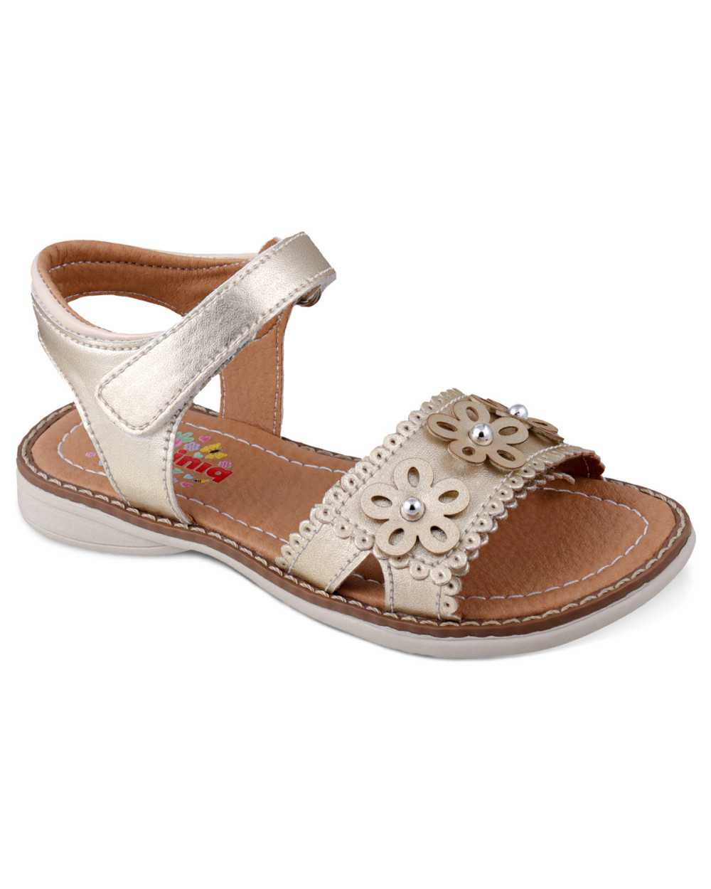 Sandalia Huarache Niña Dominiq 7083 Dorado Flores y velcro