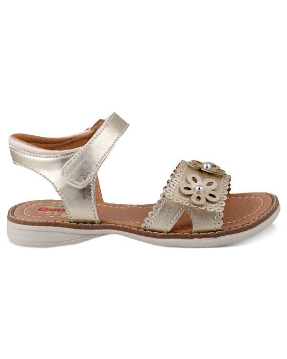 Sandalia Huarache Niña Dominiq 7083 Dorado Flores y velcro