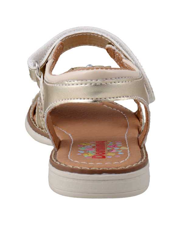 Sandalia Huarache Niña Dominiq 7083 Dorado Flores y velcro