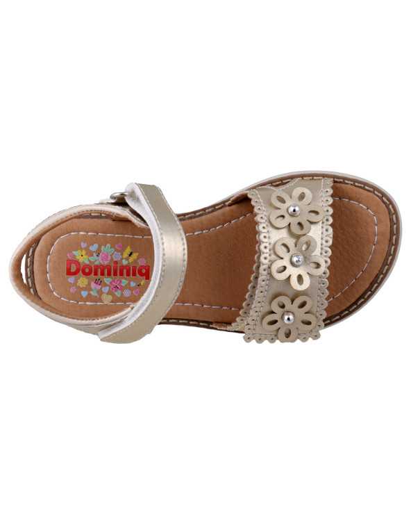 Sandalia Huarache Niña Dominiq 7083 Dorado Flores y velcro