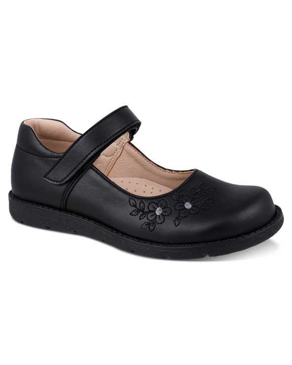 Zapato Escolar Niña Negu 104 Ajuste con Velcro y Lindo Bordado