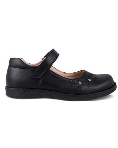 Zapato Escolar Niña Negu 104 Ajuste con Velcro y Lindo Bordado