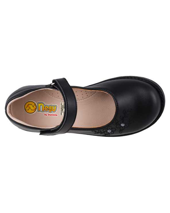 Zapato Escolar Niña Negu 104 Ajuste con Velcro y Lindo Bordado