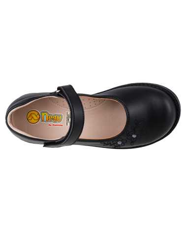 Zapato Escolar Niña Negu 104 Ajuste con Velcro y Lindo Bordado