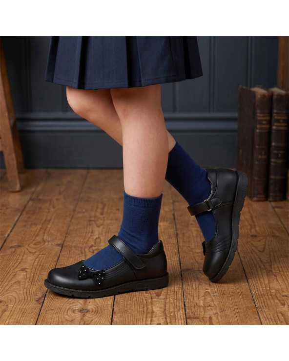 Zapato Escolar Niña Negu 105 Ajuste con Velcro y Lindo Moño