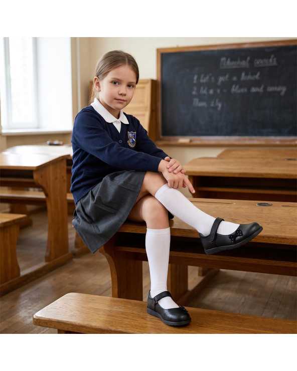 Zapato Escolar Niña Negu 105 Ajuste con Velcro y Lindo Moño