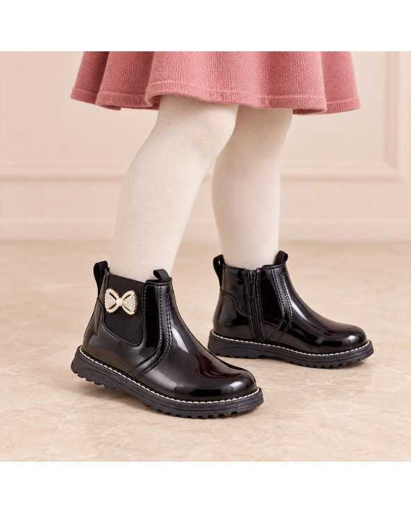 Bota Casual Niña Lucho 352 Moño Brillante Cierre Interno