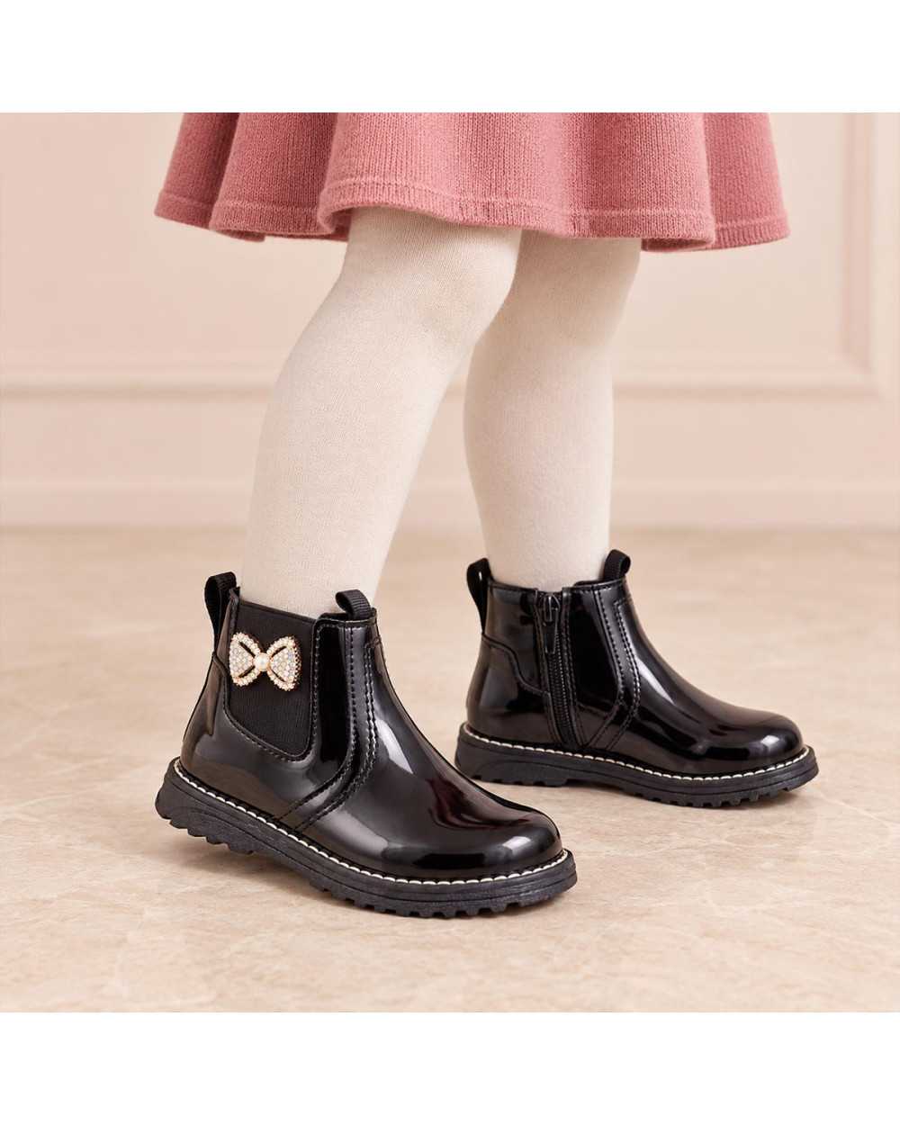 Bota Casual Niña Lucho 352 Moño Brillante Cierre Interno