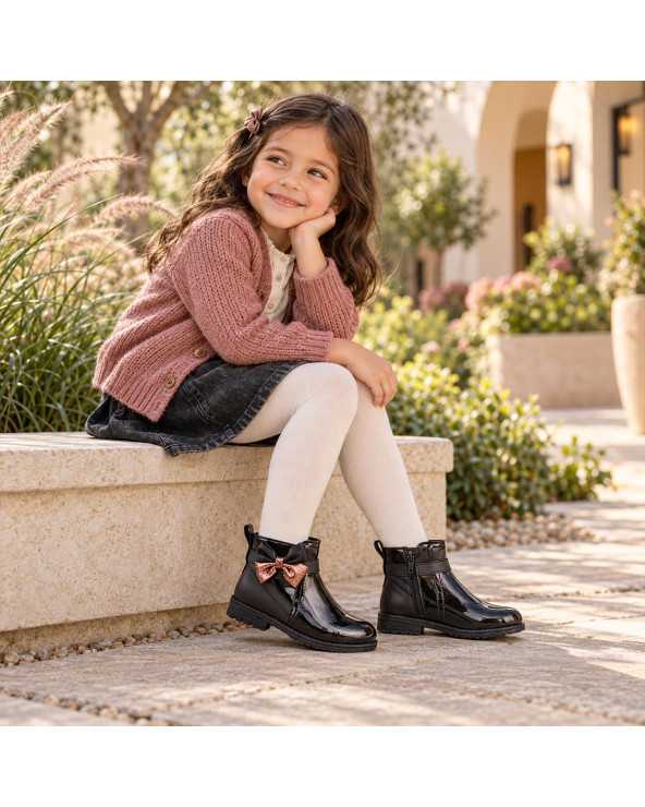 Bota para Niña Dominiq 1435 Moño Brillante Cierre Interno