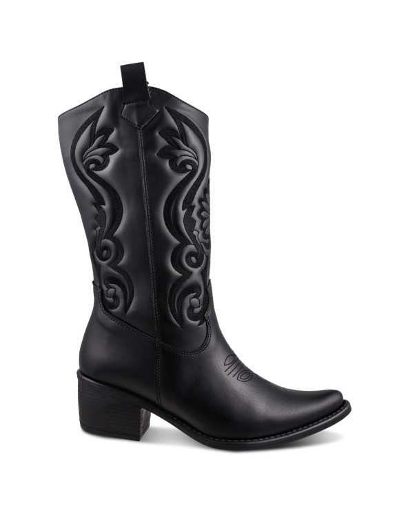 Bota Vaquera Mujer Dominiq 1165 Bordado Cierre Y Tacón Cómodo