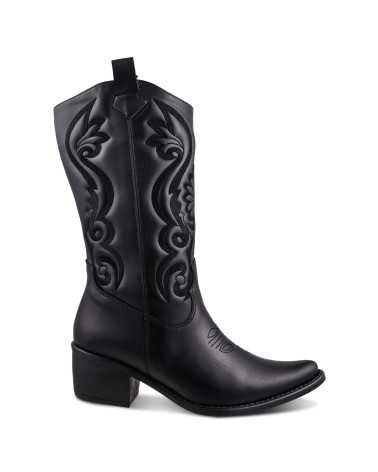 Bota Vaquera Mujer Dominiq 1165 Bordado Cierre Y Tacón Cómodo