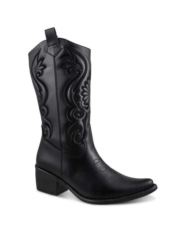 Bota Vaquera Mujer Dominiq 1165 Bordado Cierre Y Tacón Cómodo