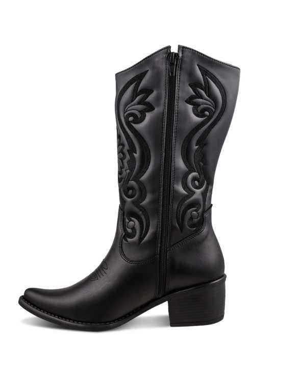 Bota Vaquera Mujer Dominiq 1165 Bordado Cierre Y Tacón Cómodo