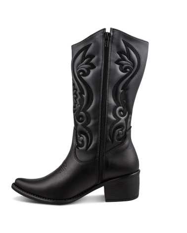 Bota Vaquera Mujer Dominiq 1165 Bordado Cierre Y Tacón Cómodo
