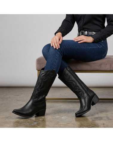 Bota Vaquera Mujer Dominiq 1165 Bordado Cierre Y Tacón Cómodo