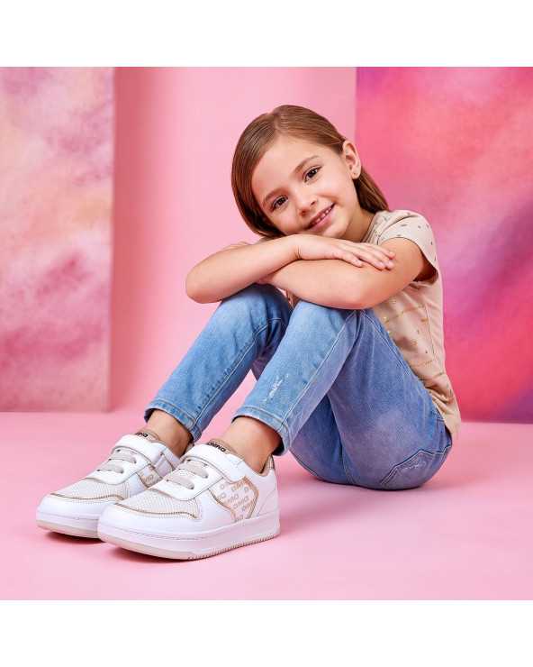 Tenis Casual Niña Dominiq 2973 Látigo velcro Detalle Dorado